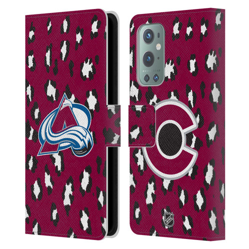 NHL Colorado Avalanche Leopard Patten Leather Book Wallet Case Cover For OnePlus 9