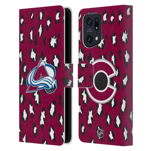 NHL Colorado Avalanche Leopard Patten Leather Book Wallet Case Cover For OPPO Find X5