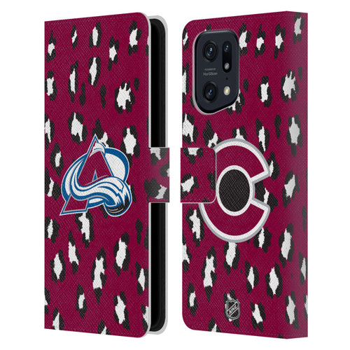 NHL Colorado Avalanche Leopard Patten Leather Book Wallet Case Cover For OPPO Find X5 Pro