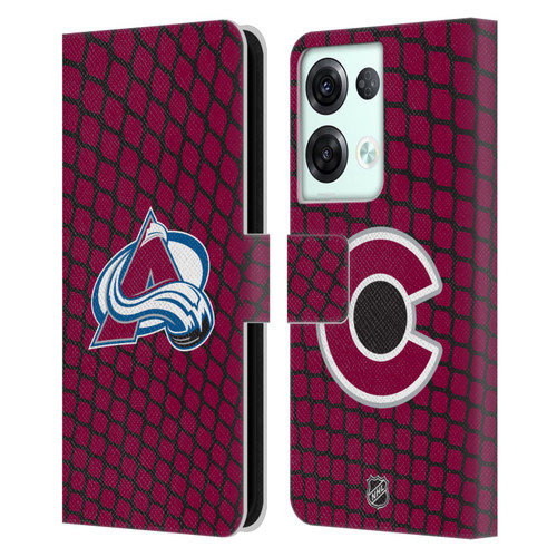 NHL Colorado Avalanche Net Pattern Leather Book Wallet Case Cover For OPPO Reno8 Pro