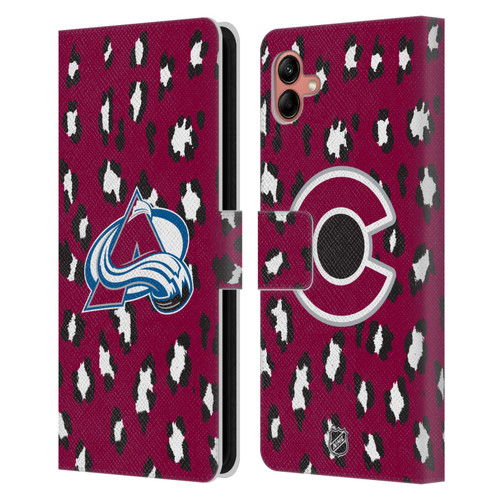 NHL Colorado Avalanche Leopard Patten Leather Book Wallet Case Cover For Samsung Galaxy A04 (2022)