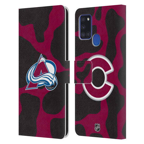 NHL Colorado Avalanche Cow Pattern Leather Book Wallet Case Cover For Samsung Galaxy A21s (2020)