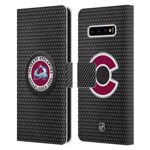NHL Colorado Avalanche Puck Texture Leather Book Wallet Case Cover For Samsung Galaxy S10+ / S10 Plus