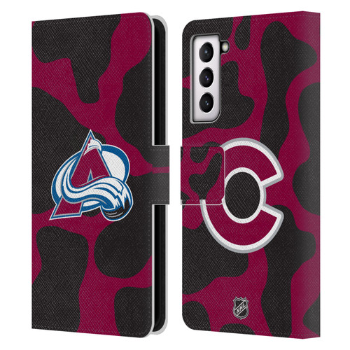 NHL Colorado Avalanche Cow Pattern Leather Book Wallet Case Cover For Samsung Galaxy S21 5G