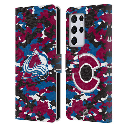 NHL Colorado Avalanche Camouflage Leather Book Wallet Case Cover For Samsung Galaxy S21 Ultra 5G