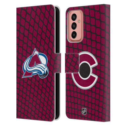 NHL Colorado Avalanche Net Pattern Leather Book Wallet Case Cover For Samsung Galaxy M13 (2022)