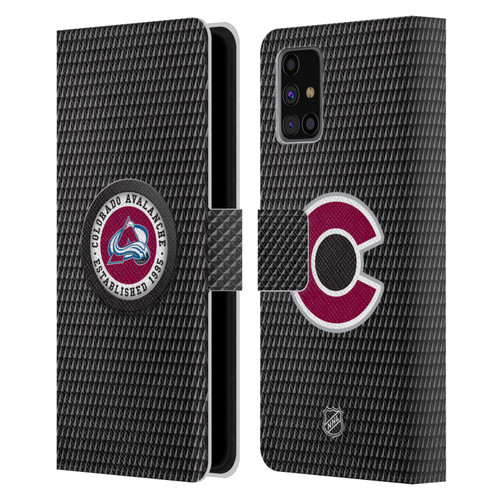 NHL Colorado Avalanche Puck Texture Leather Book Wallet Case Cover For Samsung Galaxy M31s (2020)
