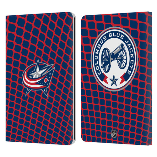 NHL Columbus Blue Jackets Net Pattern Leather Book Wallet Case Cover For Amazon Kindle Paperwhite 1 / 2 / 3