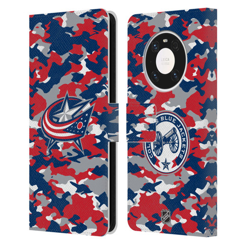 NHL Columbus Blue Jackets Camouflage Leather Book Wallet Case Cover For Huawei Mate 40 Pro 5G
