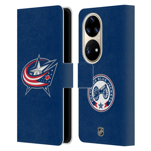 NHL Columbus Blue Jackets Plain Leather Book Wallet Case Cover For Huawei P50 Pro