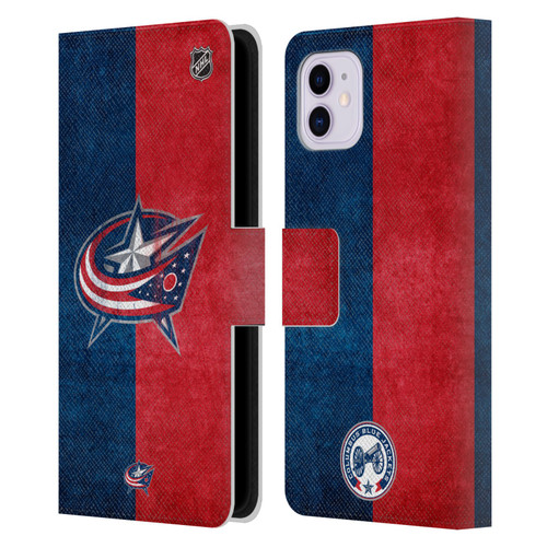 NHL Columbus Blue Jackets Half Distressed Leather Book Wallet Case Cover For Apple iPhone 11