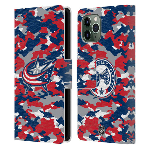 NHL Columbus Blue Jackets Camouflage Leather Book Wallet Case Cover For Apple iPhone 11 Pro