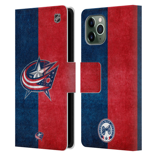 NHL Columbus Blue Jackets Half Distressed Leather Book Wallet Case Cover For Apple iPhone 11 Pro