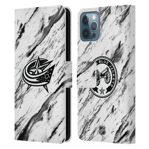 NHL Columbus Blue Jackets Marble Leather Book Wallet Case Cover For Apple iPhone 12 / iPhone 12 Pro