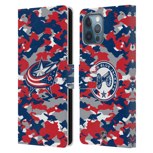 NHL Columbus Blue Jackets Camouflage Leather Book Wallet Case Cover For Apple iPhone 12 Pro Max