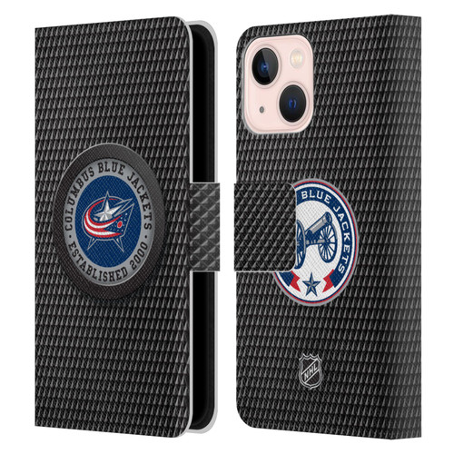 NHL Columbus Blue Jackets Puck Texture Leather Book Wallet Case Cover For Apple iPhone 13 Mini