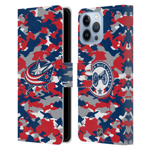NHL Columbus Blue Jackets Camouflage Leather Book Wallet Case Cover For Apple iPhone 13 Pro Max