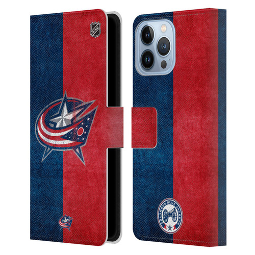 NHL Columbus Blue Jackets Half Distressed Leather Book Wallet Case Cover For Apple iPhone 13 Pro Max
