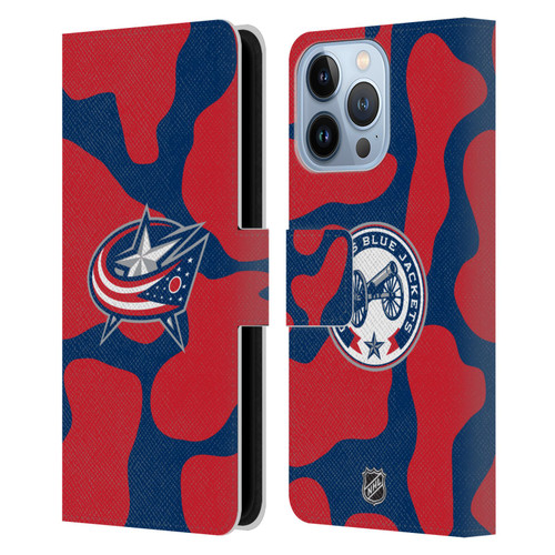 NHL Columbus Blue Jackets Cow Pattern Leather Book Wallet Case Cover For Apple iPhone 13 Pro