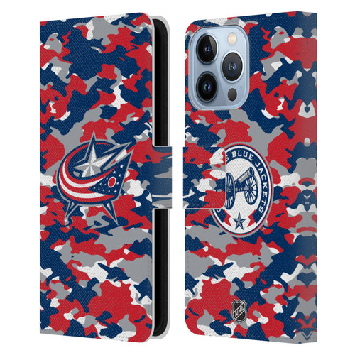 NHL Columbus Blue Jackets Camouflage Leather Book Wallet Case Cover For Apple iPhone 13 Pro
