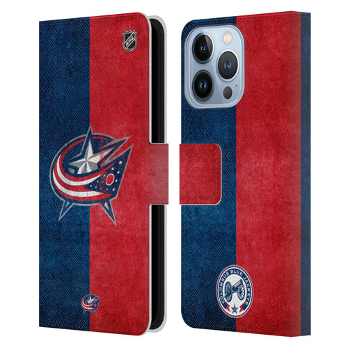 NHL Columbus Blue Jackets Half Distressed Leather Book Wallet Case Cover For Apple iPhone 13 Pro
