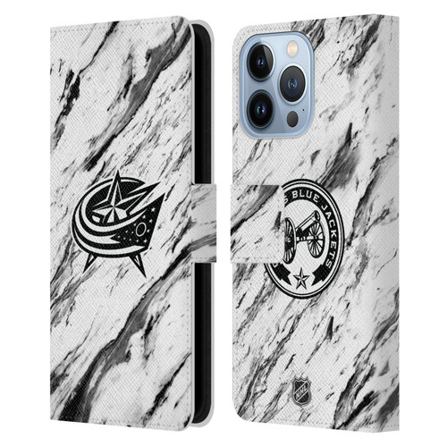 NHL Columbus Blue Jackets Marble Leather Book Wallet Case Cover For Apple iPhone 13 Pro