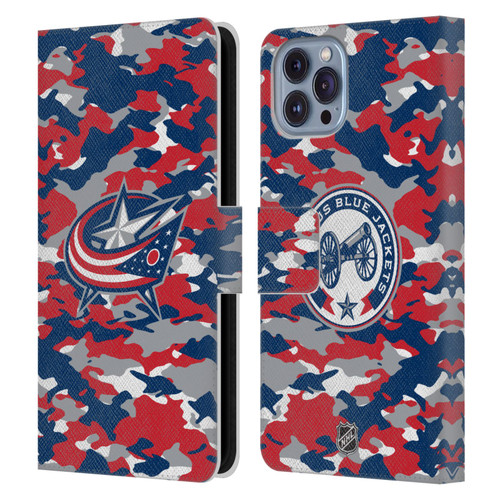 NHL Columbus Blue Jackets Camouflage Leather Book Wallet Case Cover For Apple iPhone 14