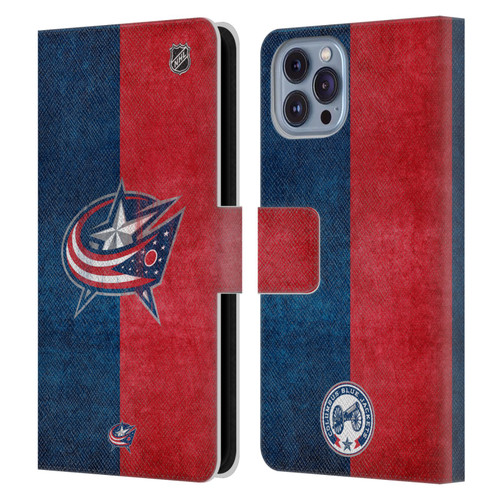 NHL Columbus Blue Jackets Half Distressed Leather Book Wallet Case Cover For Apple iPhone 14