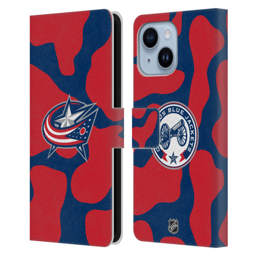 NHL Columbus Blue Jackets Cow Pattern Leather Book Wallet Case Cover For Apple iPhone 14 Plus