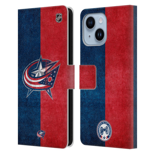 NHL Columbus Blue Jackets Half Distressed Leather Book Wallet Case Cover For Apple iPhone 14 Plus