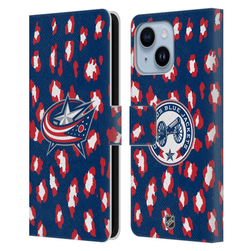 NHL Columbus Blue Jackets Leopard Patten Leather Book Wallet Case Cover For Apple iPhone 14 Plus