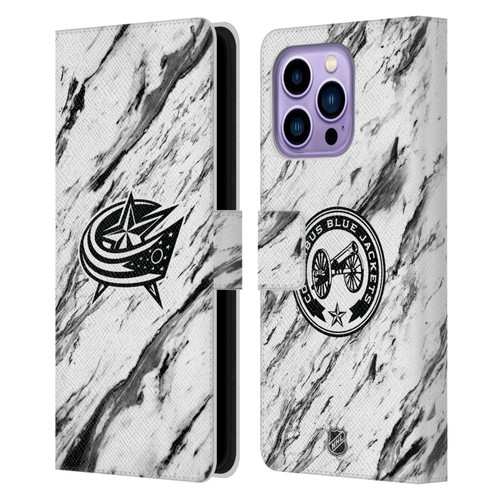 NHL Columbus Blue Jackets Marble Leather Book Wallet Case Cover For Apple iPhone 14 Pro Max