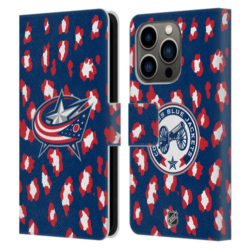 NHL Columbus Blue Jackets Leopard Patten Leather Book Wallet Case Cover For Apple iPhone 14 Pro