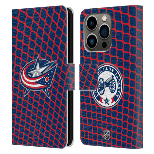 NHL Columbus Blue Jackets Net Pattern Leather Book Wallet Case Cover For Apple iPhone 14 Pro