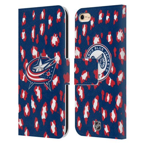 NHL Columbus Blue Jackets Leopard Patten Leather Book Wallet Case Cover For Apple iPhone 6 / iPhone 6s