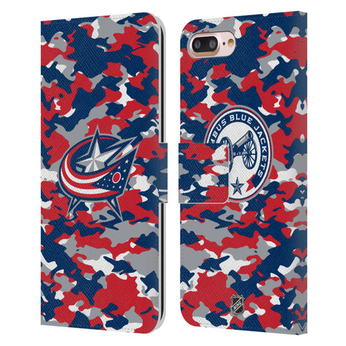 NHL Columbus Blue Jackets Camouflage Leather Book Wallet Case Cover For Apple iPhone 7 Plus / iPhone 8 Plus