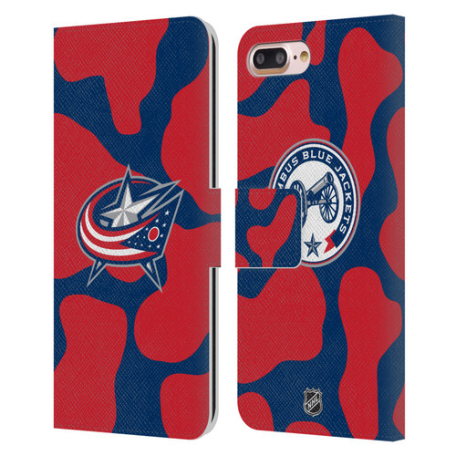 NHL Columbus Blue Jackets Cow Pattern Leather Book Wallet Case Cover For Apple iPhone 7 Plus / iPhone 8 Plus