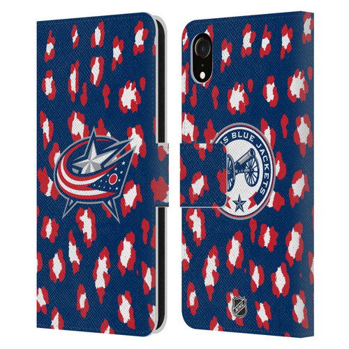 NHL Columbus Blue Jackets Leopard Patten Leather Book Wallet Case Cover For Apple iPhone XR