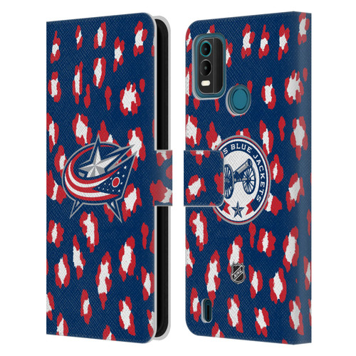 NHL Columbus Blue Jackets Leopard Patten Leather Book Wallet Case Cover For Nokia G11 Plus