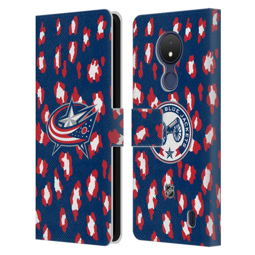 NHL Columbus Blue Jackets Leopard Patten Leather Book Wallet Case Cover For Nokia C21