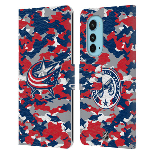 NHL Columbus Blue Jackets Camouflage Leather Book Wallet Case Cover For Motorola Edge (2022)