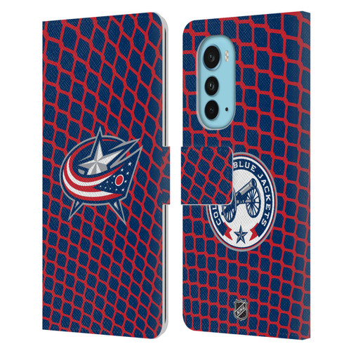 NHL Columbus Blue Jackets Net Pattern Leather Book Wallet Case Cover For Motorola Edge (2022)