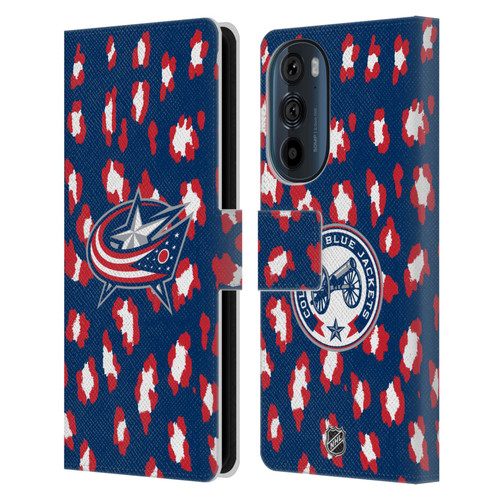 NHL Columbus Blue Jackets Leopard Patten Leather Book Wallet Case Cover For Motorola Edge 30