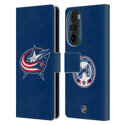 NHL Columbus Blue Jackets Plain Leather Book Wallet Case Cover For Motorola Edge 30