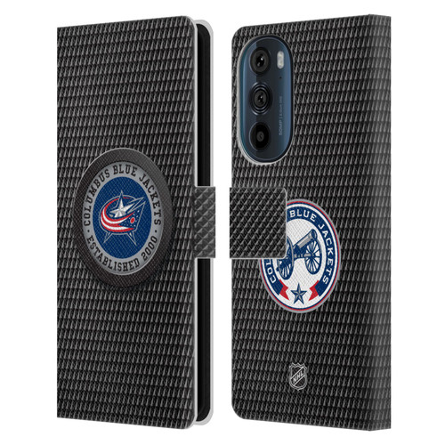 NHL Columbus Blue Jackets Puck Texture Leather Book Wallet Case Cover For Motorola Edge 30