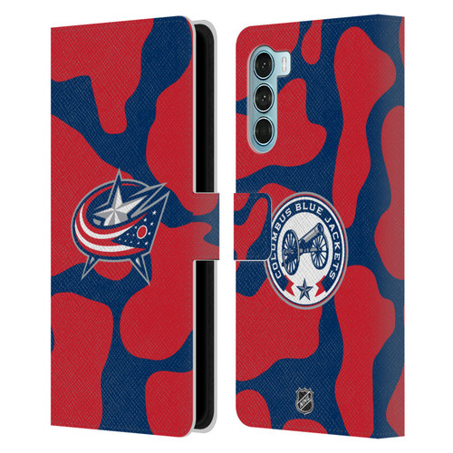 NHL Columbus Blue Jackets Cow Pattern Leather Book Wallet Case Cover For Motorola Edge S30 / Moto G200 5G