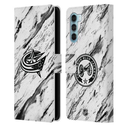 NHL Columbus Blue Jackets Marble Leather Book Wallet Case Cover For Motorola Edge S30 / Moto G200 5G