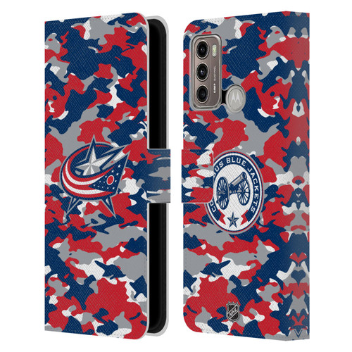 NHL Columbus Blue Jackets Camouflage Leather Book Wallet Case Cover For Motorola Moto G60 / Moto G40 Fusion