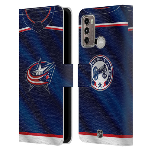 NHL Columbus Blue Jackets Jersey Leather Book Wallet Case Cover For Motorola Moto G60 / Moto G40 Fusion