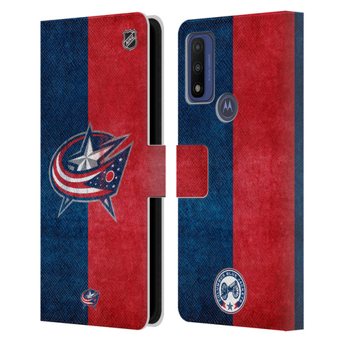 NHL Columbus Blue Jackets Half Distressed Leather Book Wallet Case Cover For Motorola G Pure